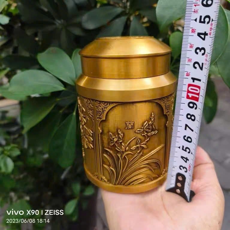  Hũ trà đồng vàng Tùng – Cúc – Trúc – Mai BKMECN-10326 