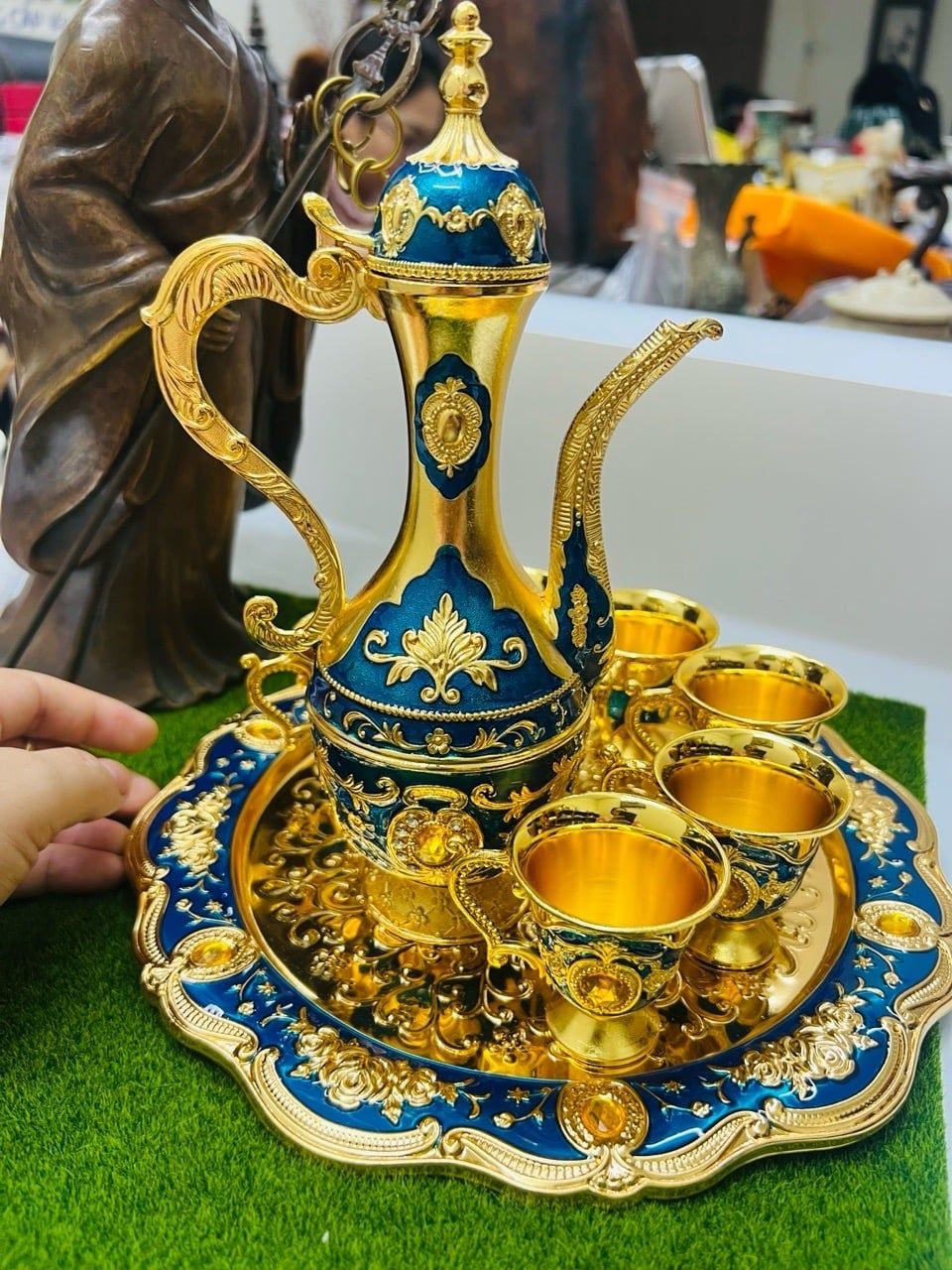 BỘ LY ĐỒNG HOÀNG GIA DÁNG CAO – XANH MẠ VÀNG 18K BKMECN-10372 