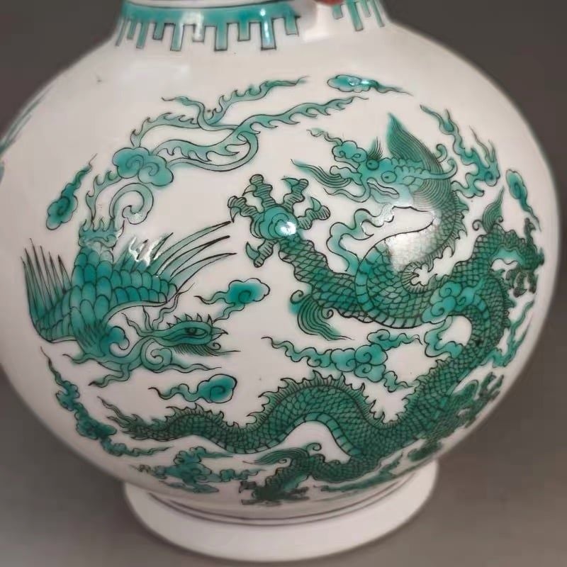  Bình gốm hoạ tiết rồng màu xanh hàng sưu tầm 