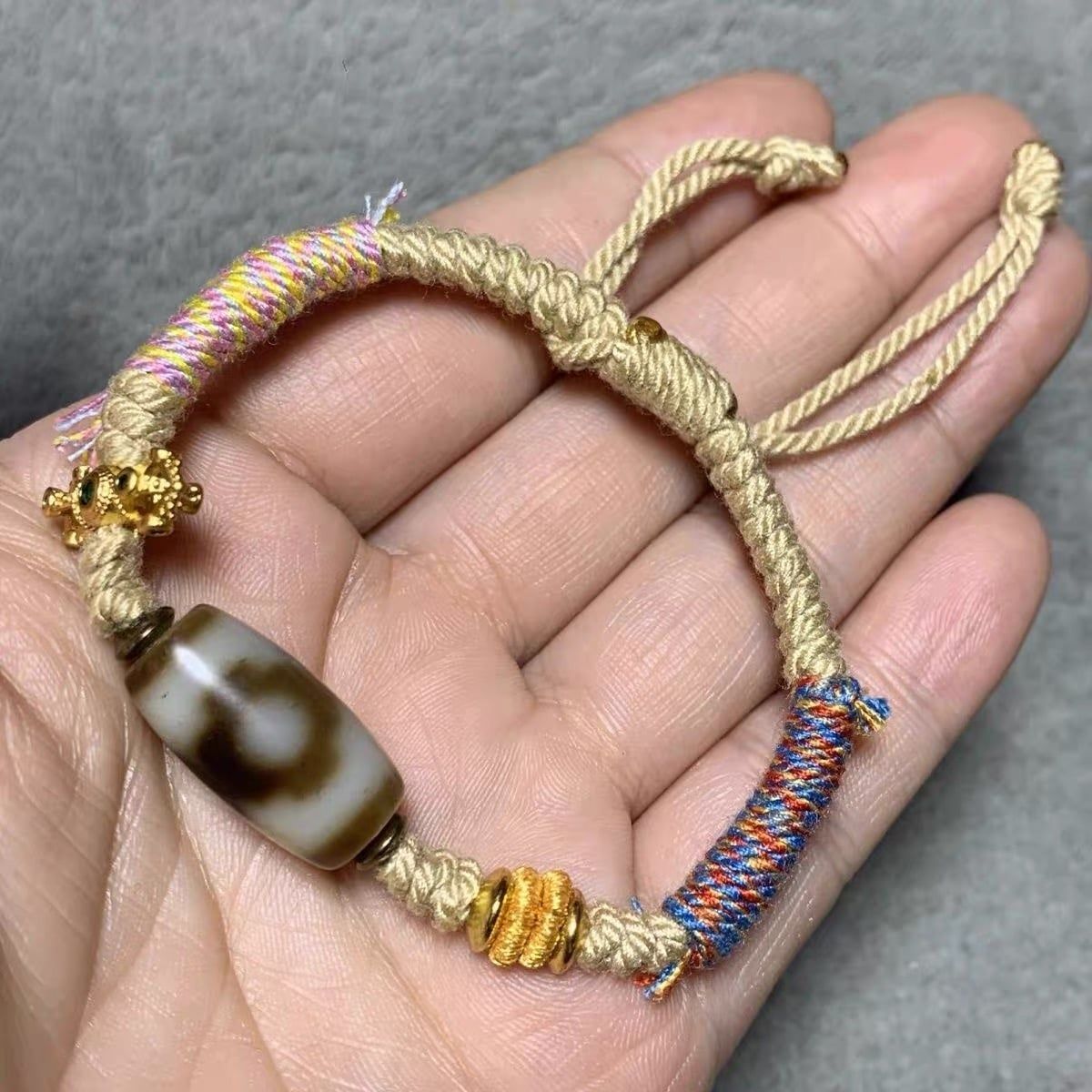 Vòng tay hạt Dzi 3 mắt họa tiết Mandala làm từ đá mã não tự nhiên BKJECN-9499 
