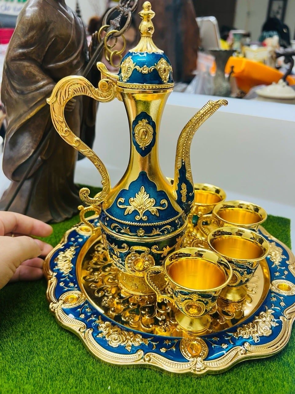  BỘ LY ĐỒNG HOÀNG GIA DÁNG CAO – XANH MẠ VÀNG 18K BKMECN-10372 