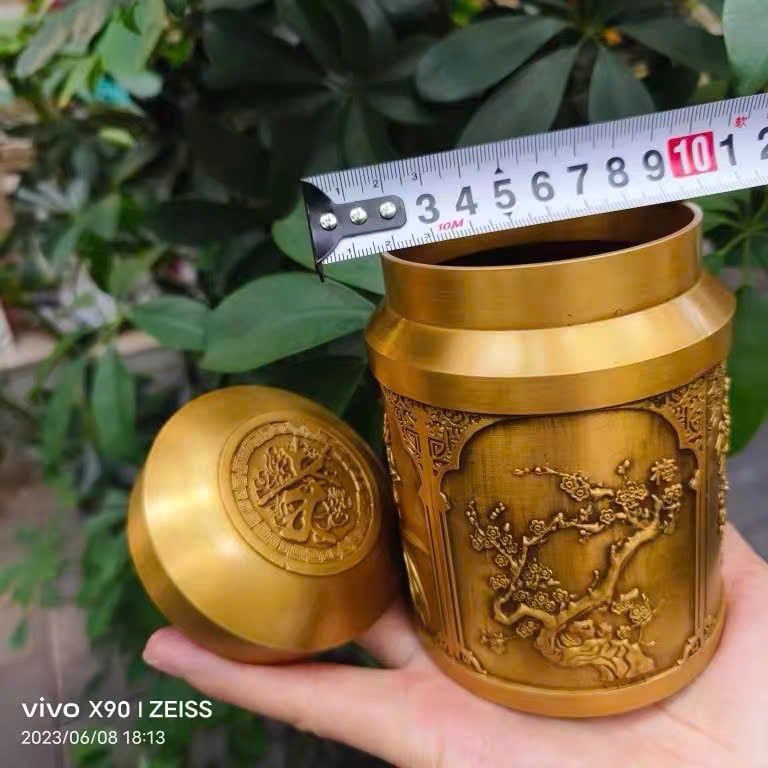  Hũ trà đồng vàng Tùng – Cúc – Trúc – Mai BKMECN-10326 