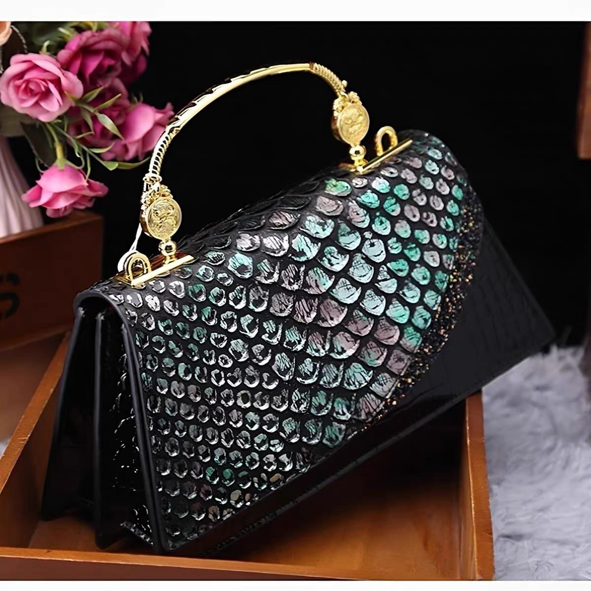  Túi Da Bò Thật Dập Vân Cá Sấu Dáng Công Nương BKFAVN-9460 