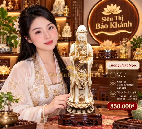  Tượng Phật Ngọc quan âm bồ tát cao 23 cm 