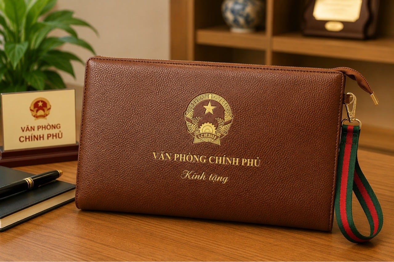  Túi Clutch in VĂN PHÒNG CHÍNH PHỦ  Da bò cao cấp quà tặng ý nghĩa BKFAVN-9451 