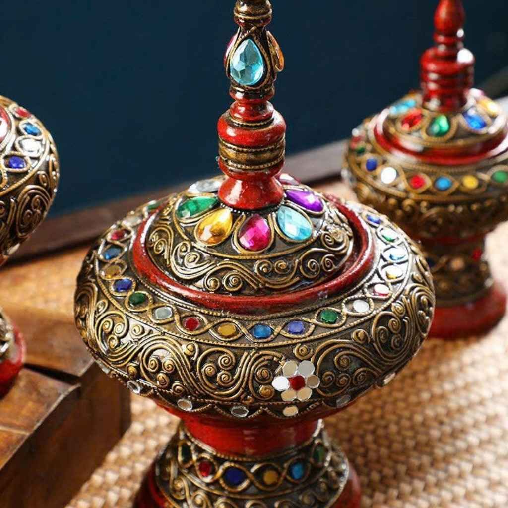  Lư Xông Trầm Gốm Nepal Khảm Đá Quý Sưu Tầm BKCECN-10040 