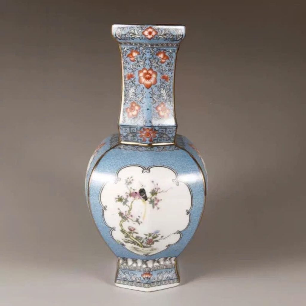  Bình gốm Pháp Lam Thiên Thanh Bổ Ô Hoa Điểu Sưu Tầm BKCECN-10041 