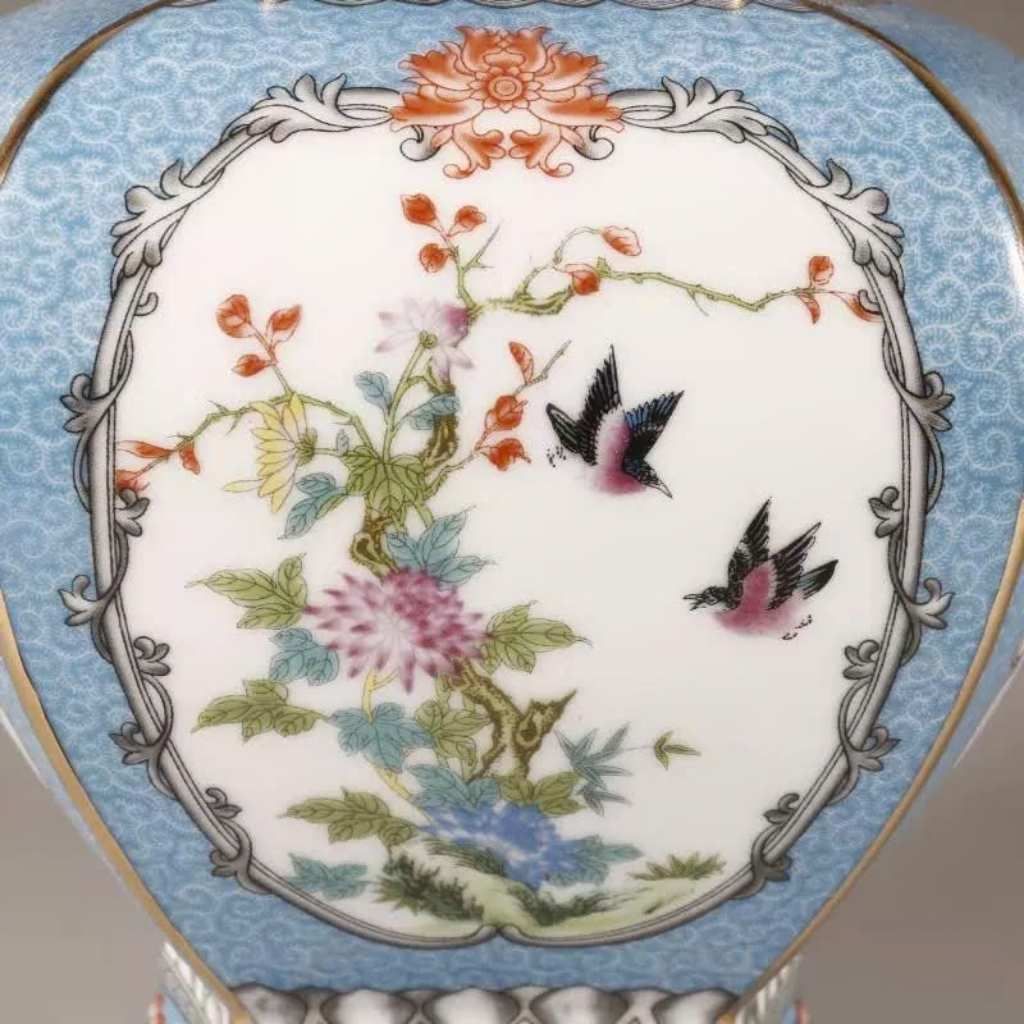  Bình gốm Pháp Lam Thiên Thanh Bổ Ô Hoa Điểu Sưu Tầm BKCECN-10041 