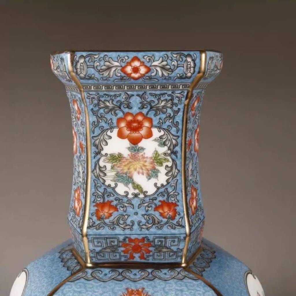  Bình gốm Pháp Lam Thiên Thanh Bổ Ô Hoa Điểu Sưu Tầm BKCECN-10041 