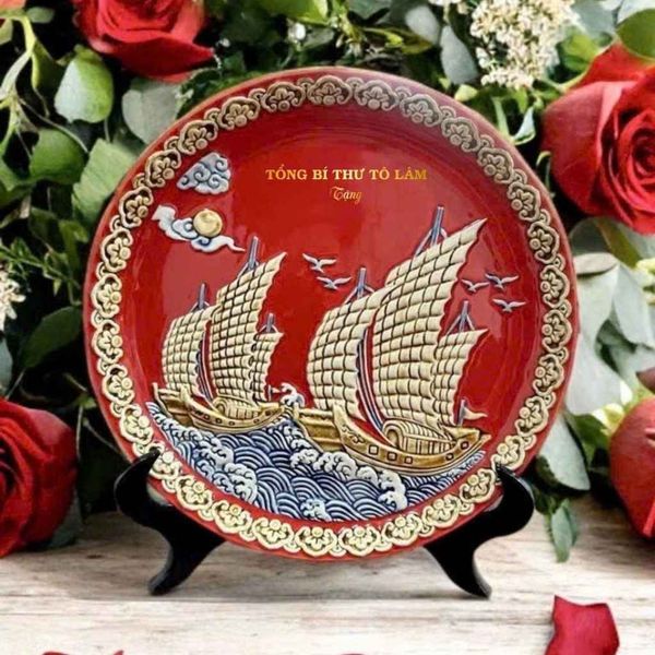  Dĩa cảnh gốm sứ bát tràng in chữ tổng bí thư  BKCECN-10061 