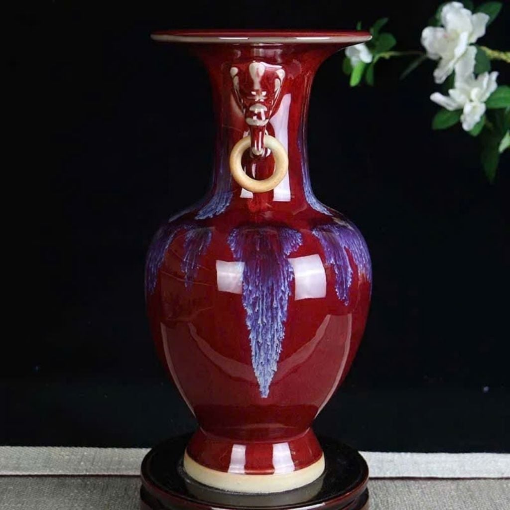  Bình Gốm Men Đỏ Huyết Dụ Tai Lân Cổ Điển BKCECN-10062 