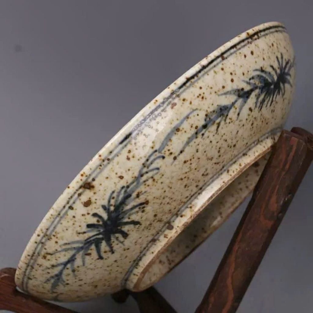  Đĩa Gốm Cổ Men Rạn Vẽ Tay Chim Công May Mắn BKCECN-10094 