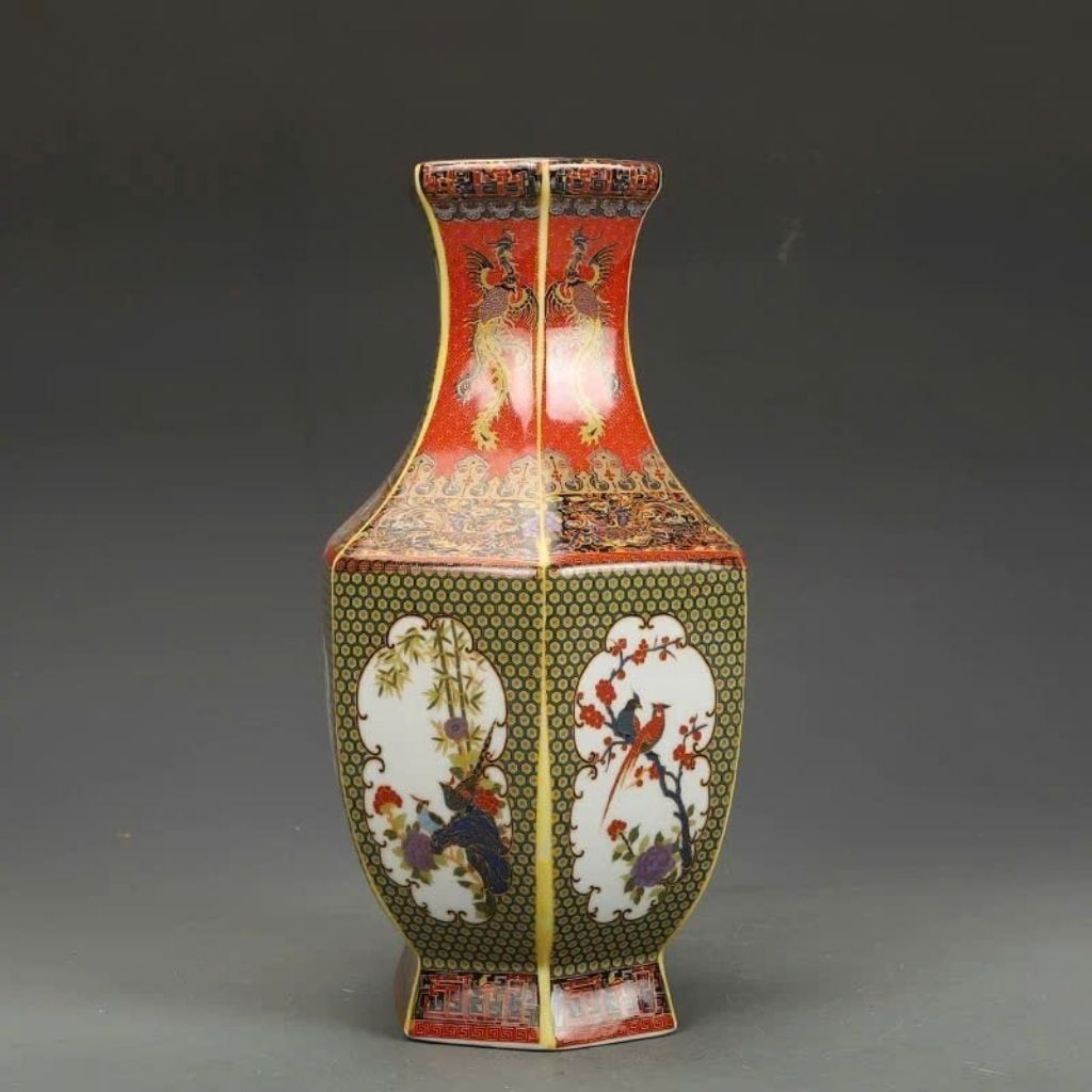  Bình Pháp Lam Lục Giác Hoa Điểu Sưu Tầm BKCECN-10096 