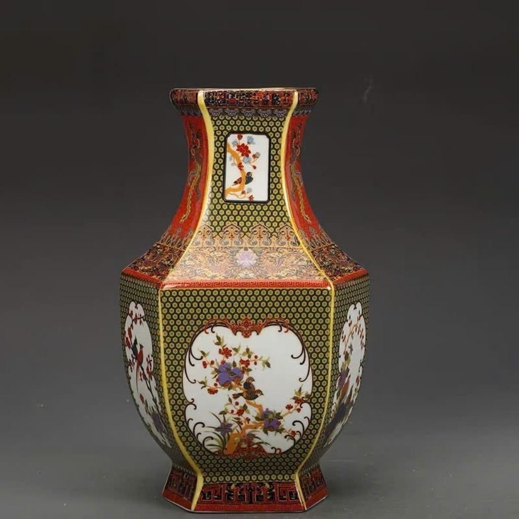  Bình Pháp Lam Lục Giác Hoa Điểu Sưu Tầm BKCECN-10096 