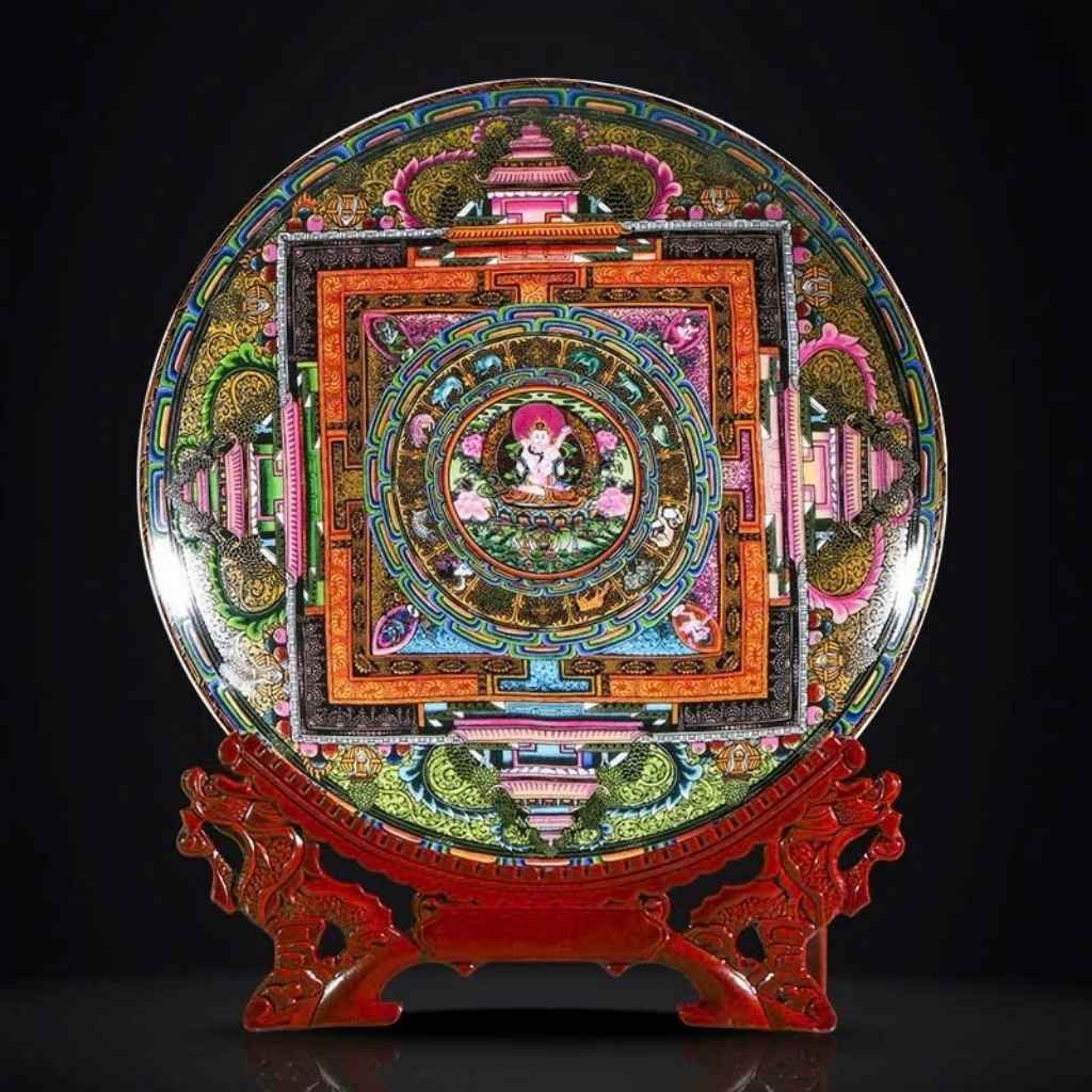  Đĩa Sứ Thangka Phật Giáo Mạn Đà La Sưu Tầm BKCECN-10097 