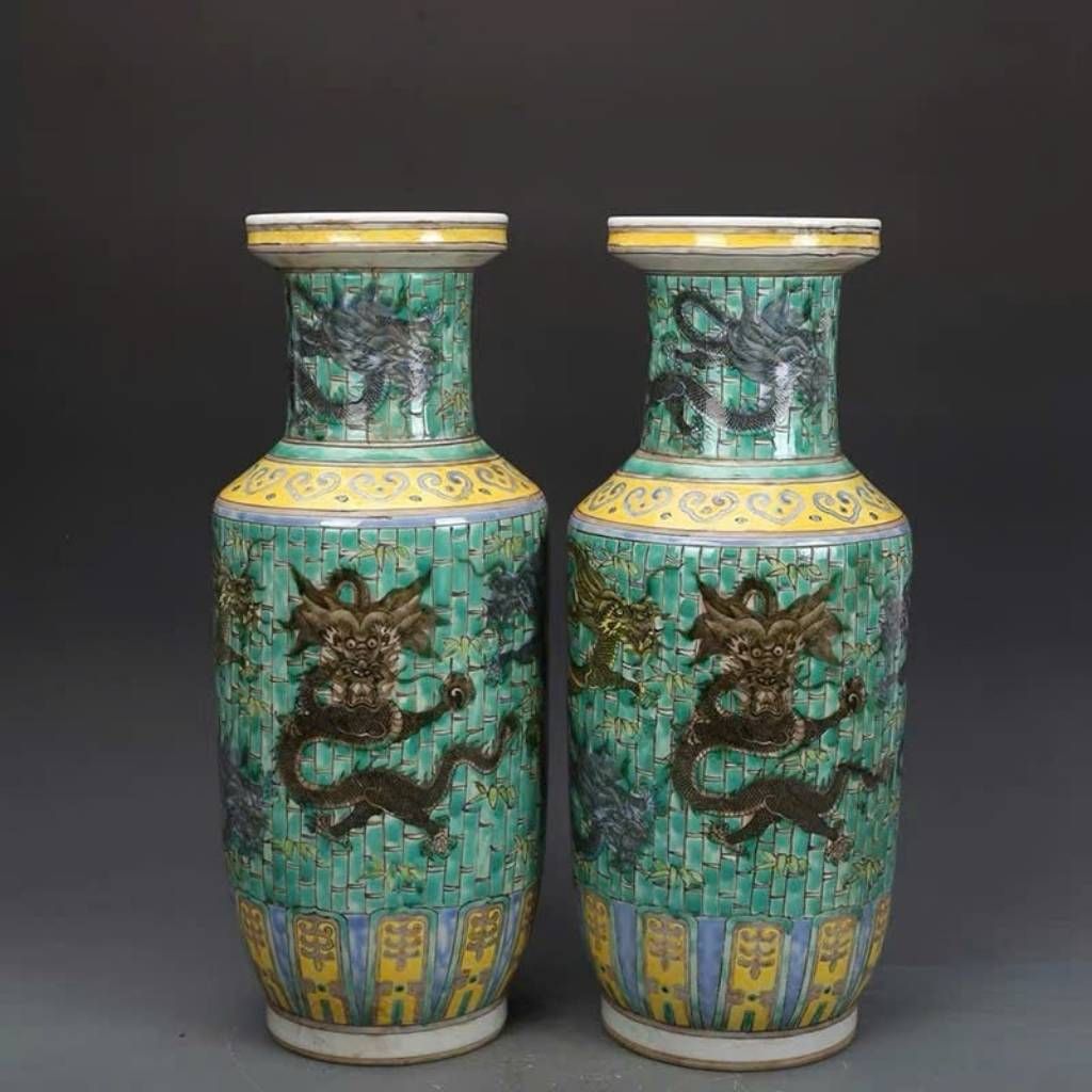  Cặp Bình Gốm Song Long Chầu Nguyệt Cổ BKCECN-10106 