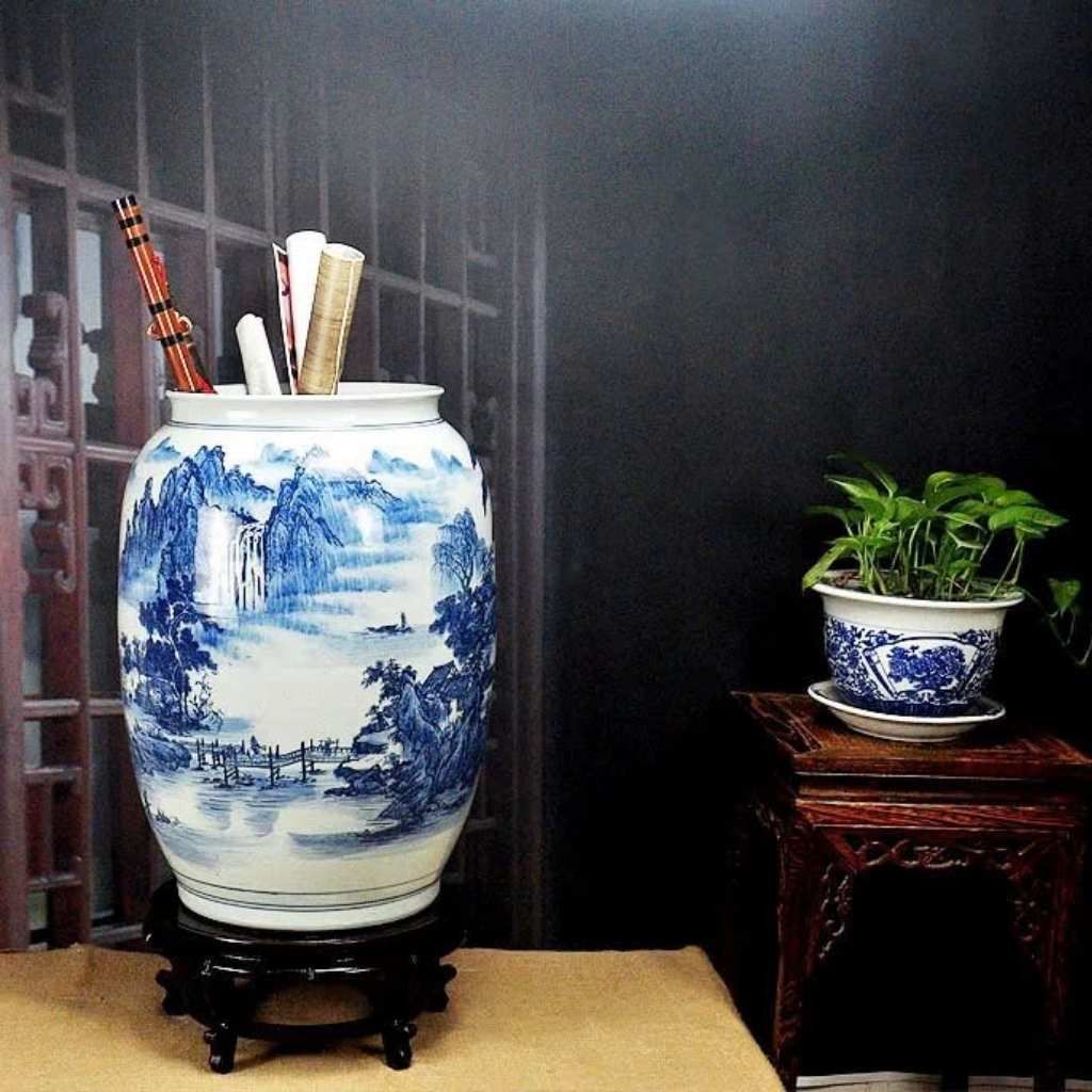  Bình Gốm Sứ Bát Tràng Vẽ Cảnh Sơn Thủy Cao Cấp BKCECN-10226 