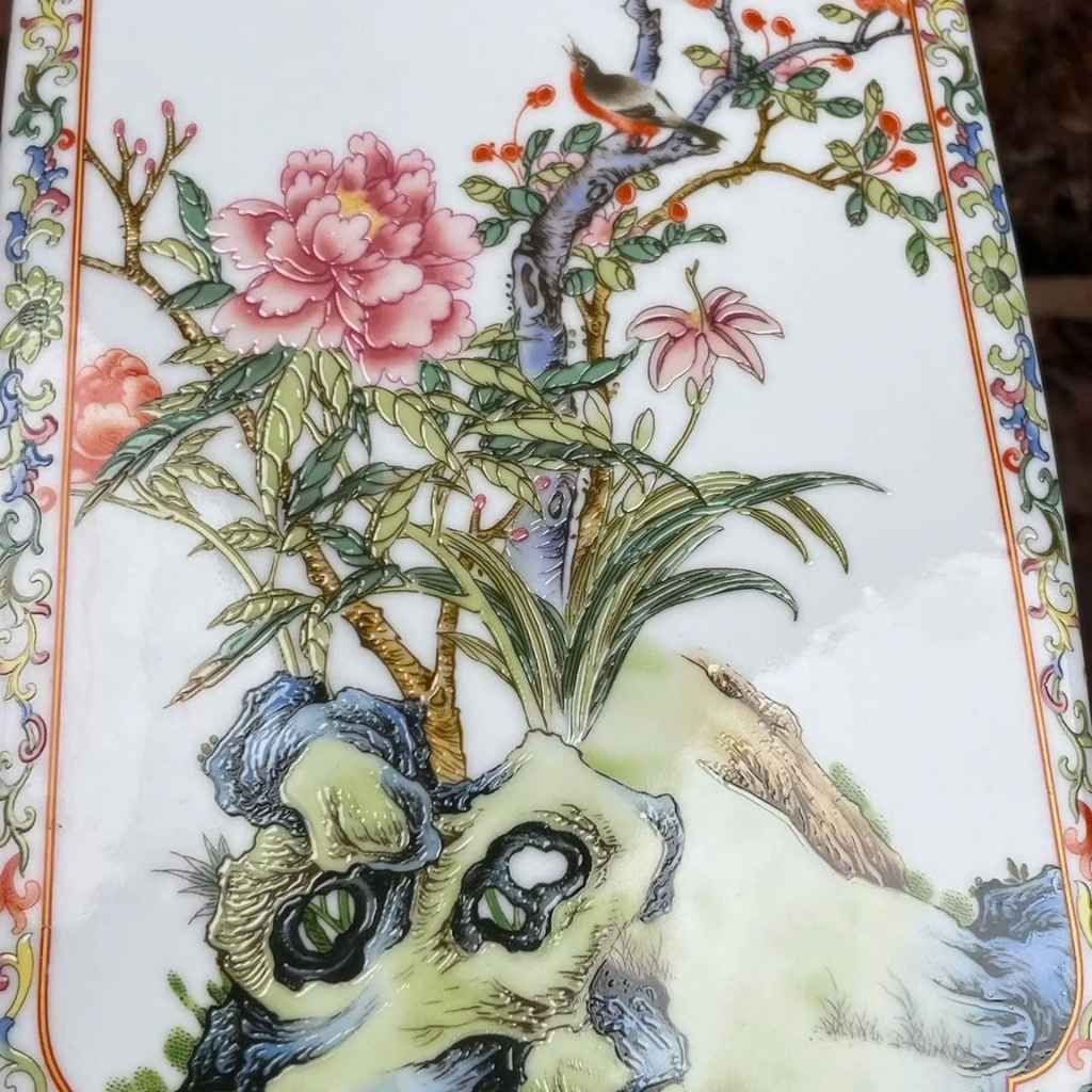  Bình Gốm Tứ Giác Vẽ Hoa Chim Xuân Đào Cao Cấp BKCECN-10227 