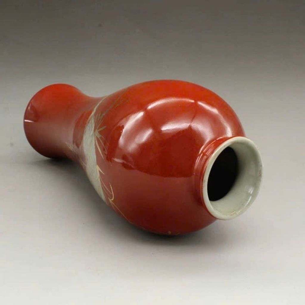  Cặp Mai Bình Gốm Sứ Đỏ Vẽ Vàng Sưu Tầm ĐẹpBKCECN-10233 