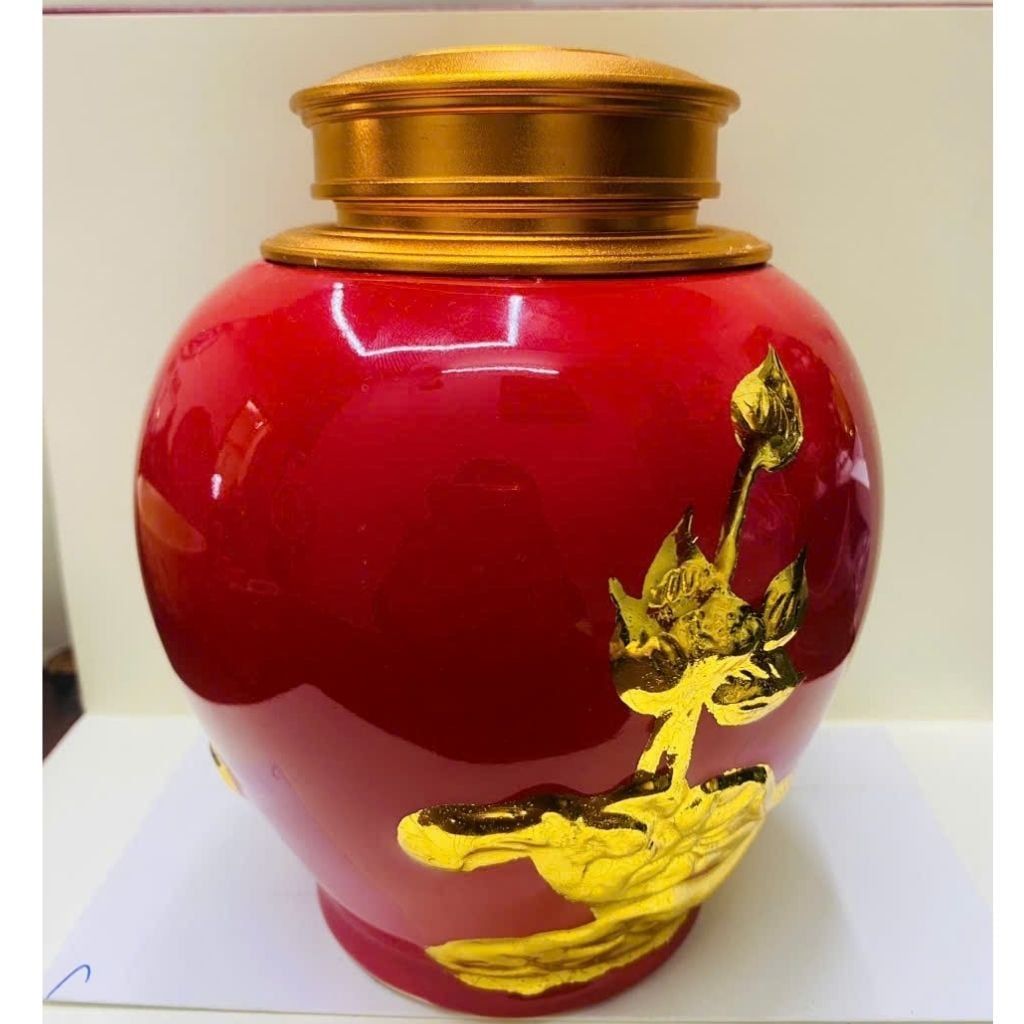  Hũ Đựng Chè Gốm Sứ Bát Tràng Dát Vàng Kim Sen BKCECN-10264 