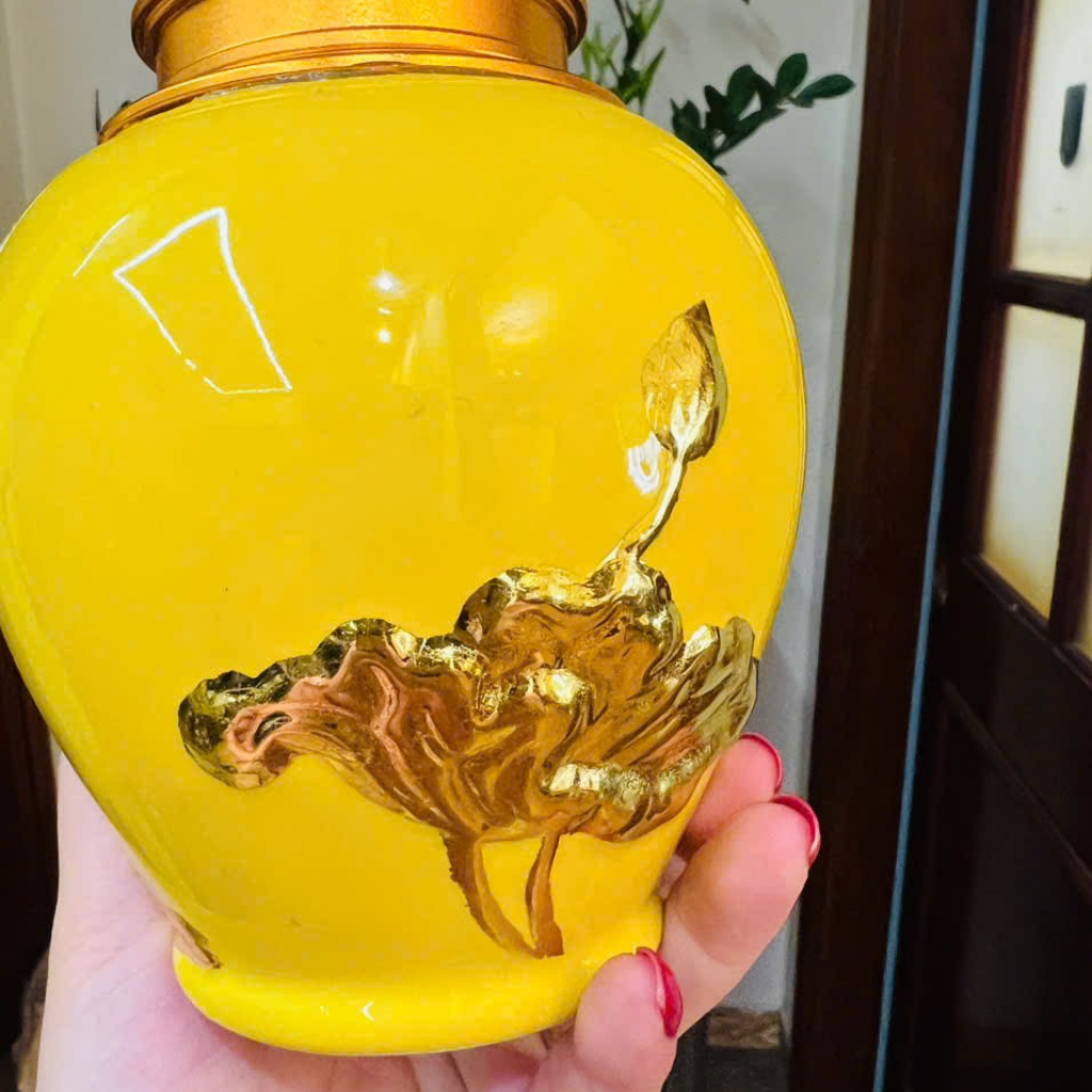  Hũ Đựng Trà Gốm Sứ Bát Tràng Dát Vàng BKCECN-10268 