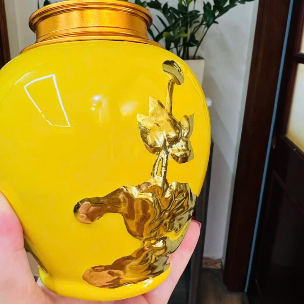  Hũ Đựng Trà Gốm Sứ Bát Tràng Dát Vàng BKCECN-10268 