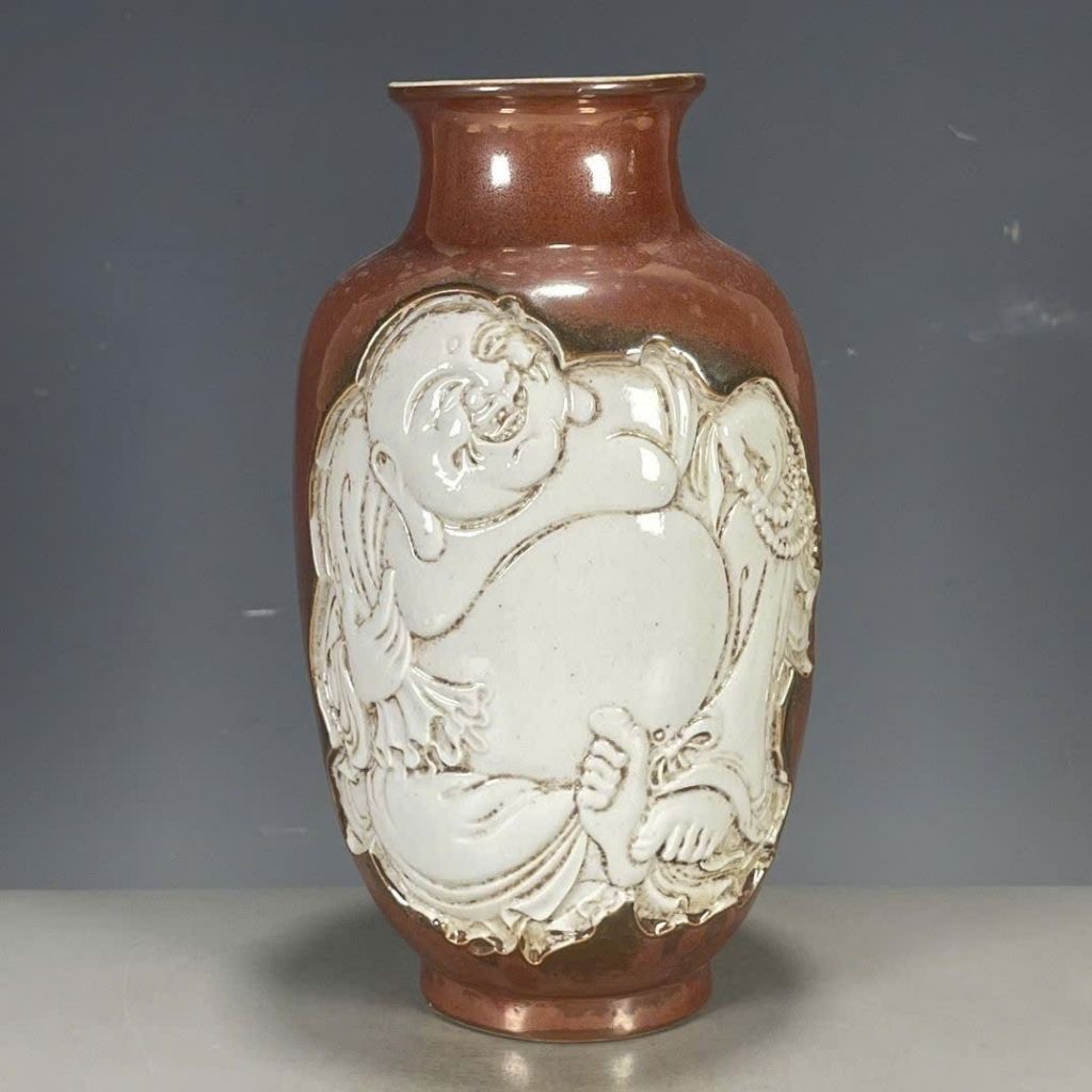  Bình Gốm Sứ Di Lặc Ngũ Phúc Đắp Nổi BKCECN-10285 