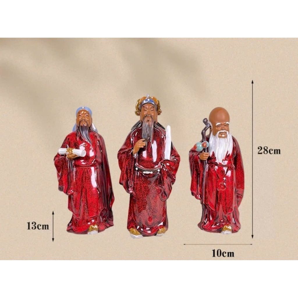  Bộ Tượng Tam Đa Phúc Lộc Thọ Gốm Sứ Men Màu Cao Cấp BKCECN-10295 