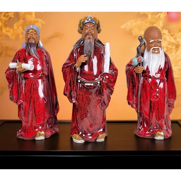  Bộ Tượng Tam Đa Phúc Lộc Thọ Gốm Sứ Men Màu Cao Cấp BKCECN-10295 