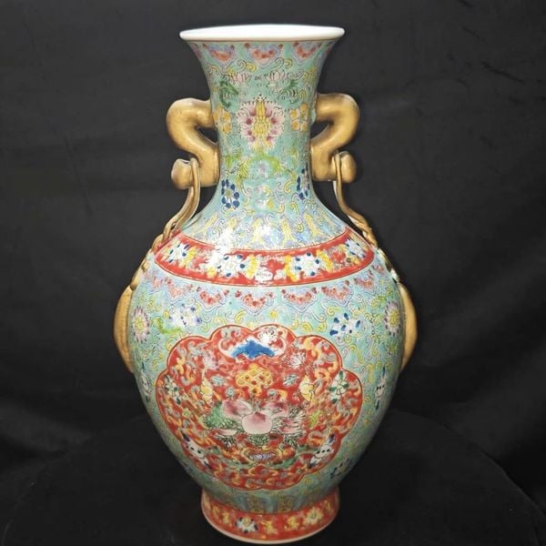  Bình Gốm Sứ Pháp Lam Cao Cấp Họa Tiết Thọ Đào BKCECN-10296 