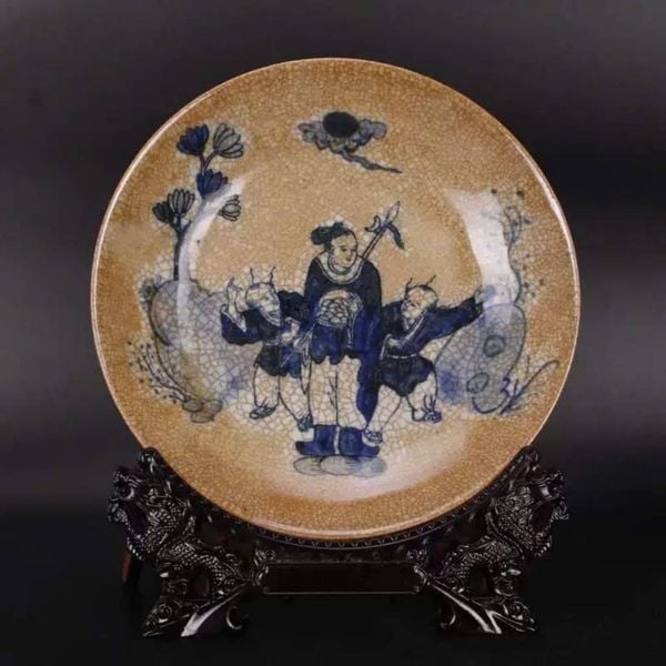  Đĩa Gốm Men Rạn Bát Tràng Bách Nhi Đồ  BKCECN-10301 