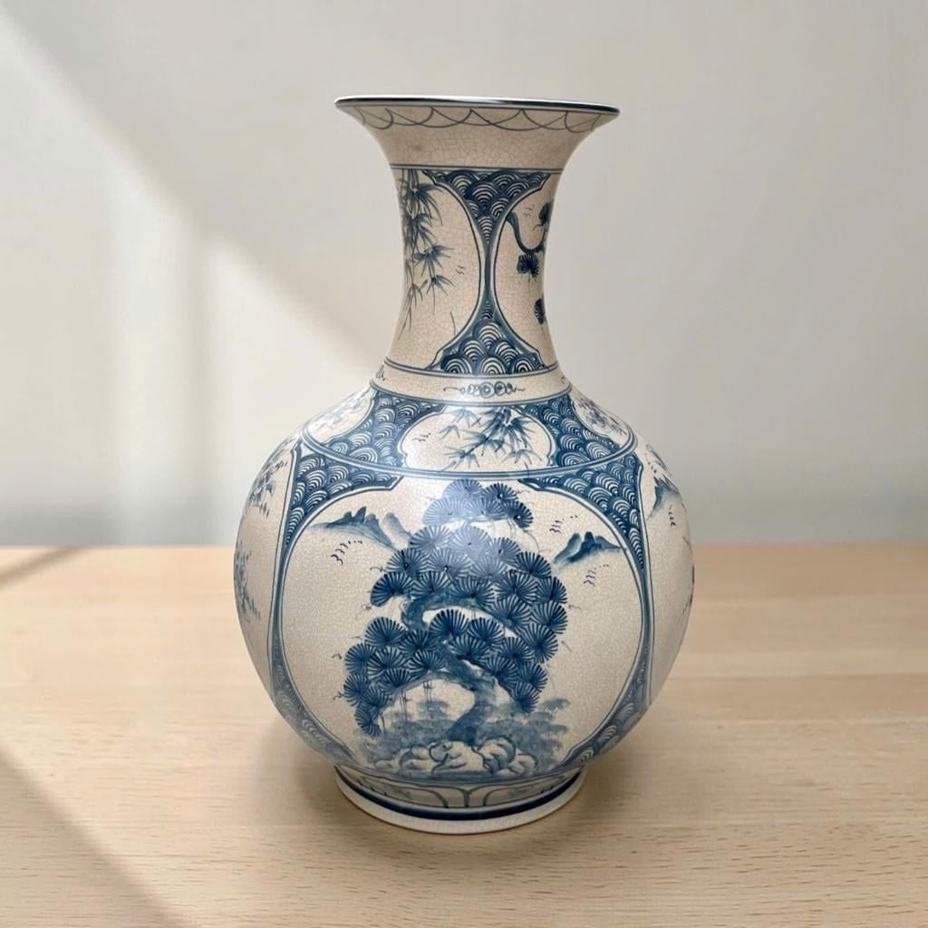  Bình Tỏi Phệ Tứ Cảnh Men Lam Cao 55cm BKCECN-10317 