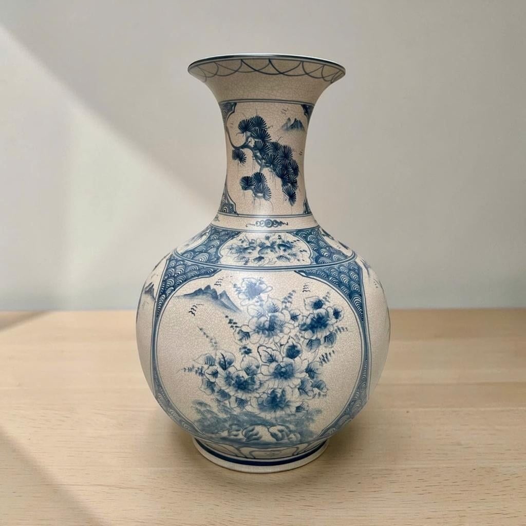  Bình Tỏi Phệ Tứ Cảnh Men Lam Cao 55cm BKCECN-10317 