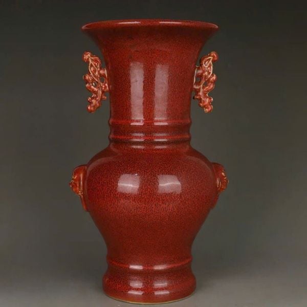  Bình Song Nhĩ Gốm Sứ Men Đỏ Huyết Dụ BKCECN-10324 