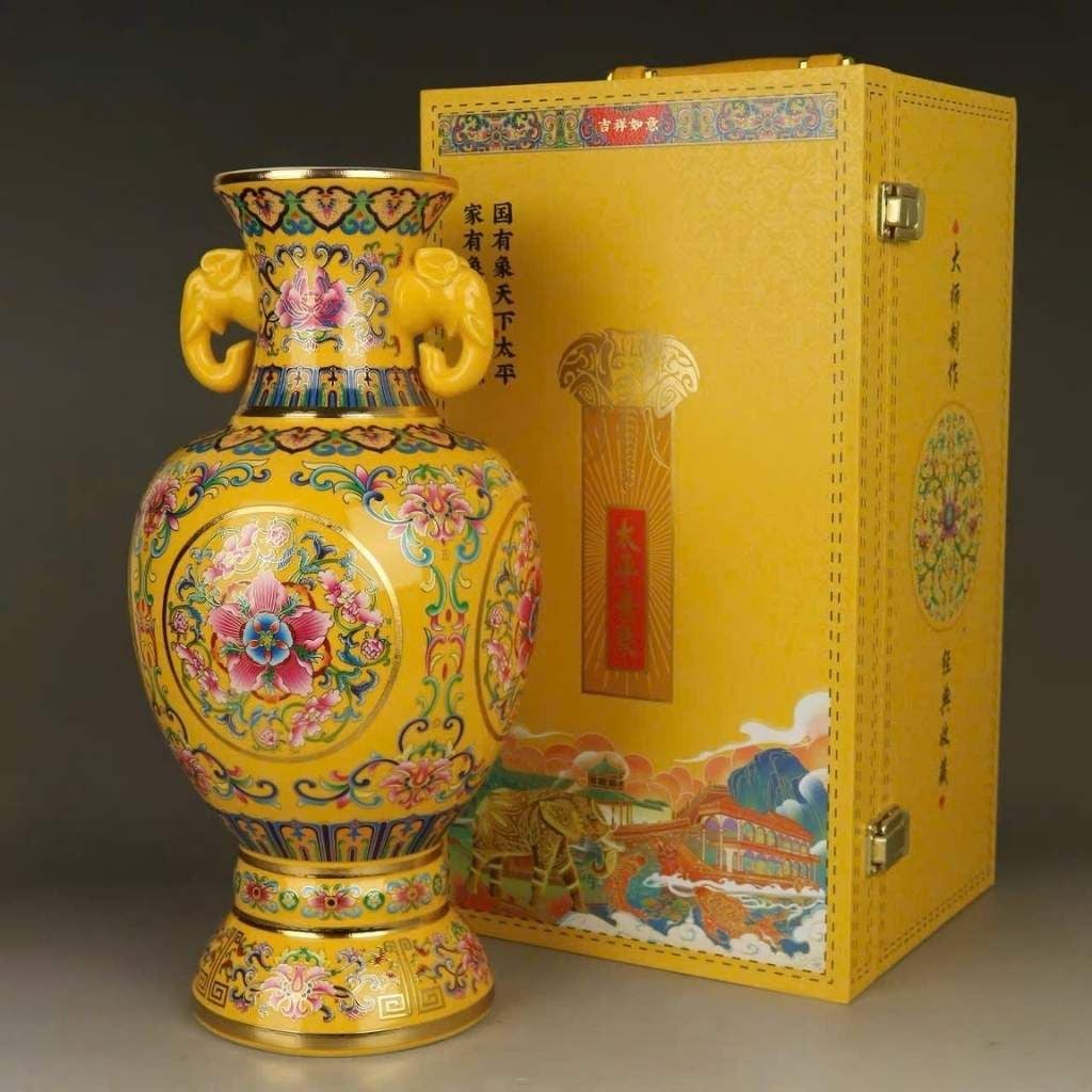  Bình Song Nhĩ Gốm Sứ Vẽ Gấm Hoa Vàng  BKCECN-10325 
