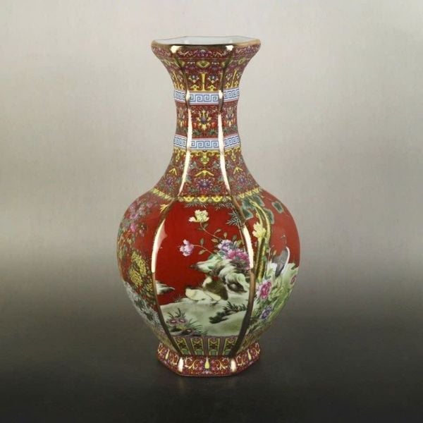  Bình Lục Giác Gốm Sứ Vẽ Hoa Đa Sắc BKCECN-10326 