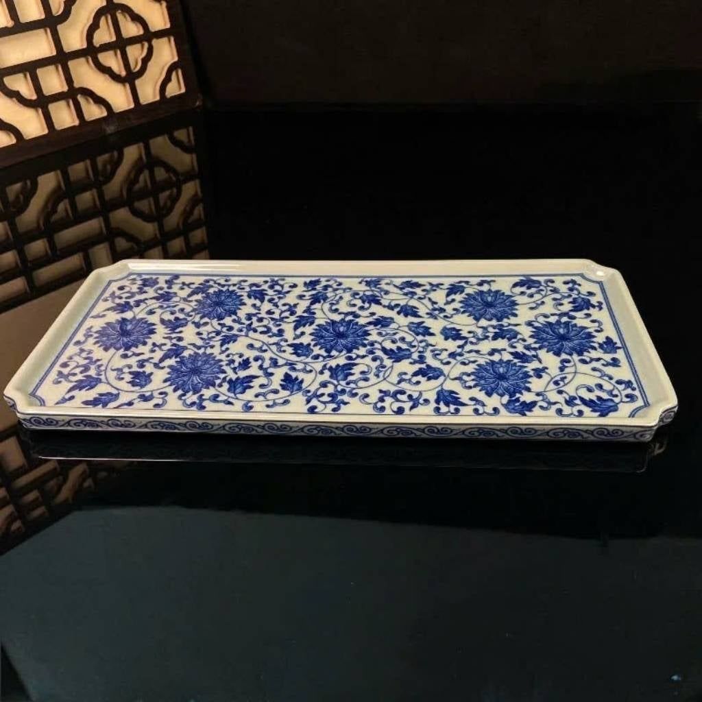  Khay Trà Sứ Hoa Mẫu Đơn Men Lam BKCECN-10330 