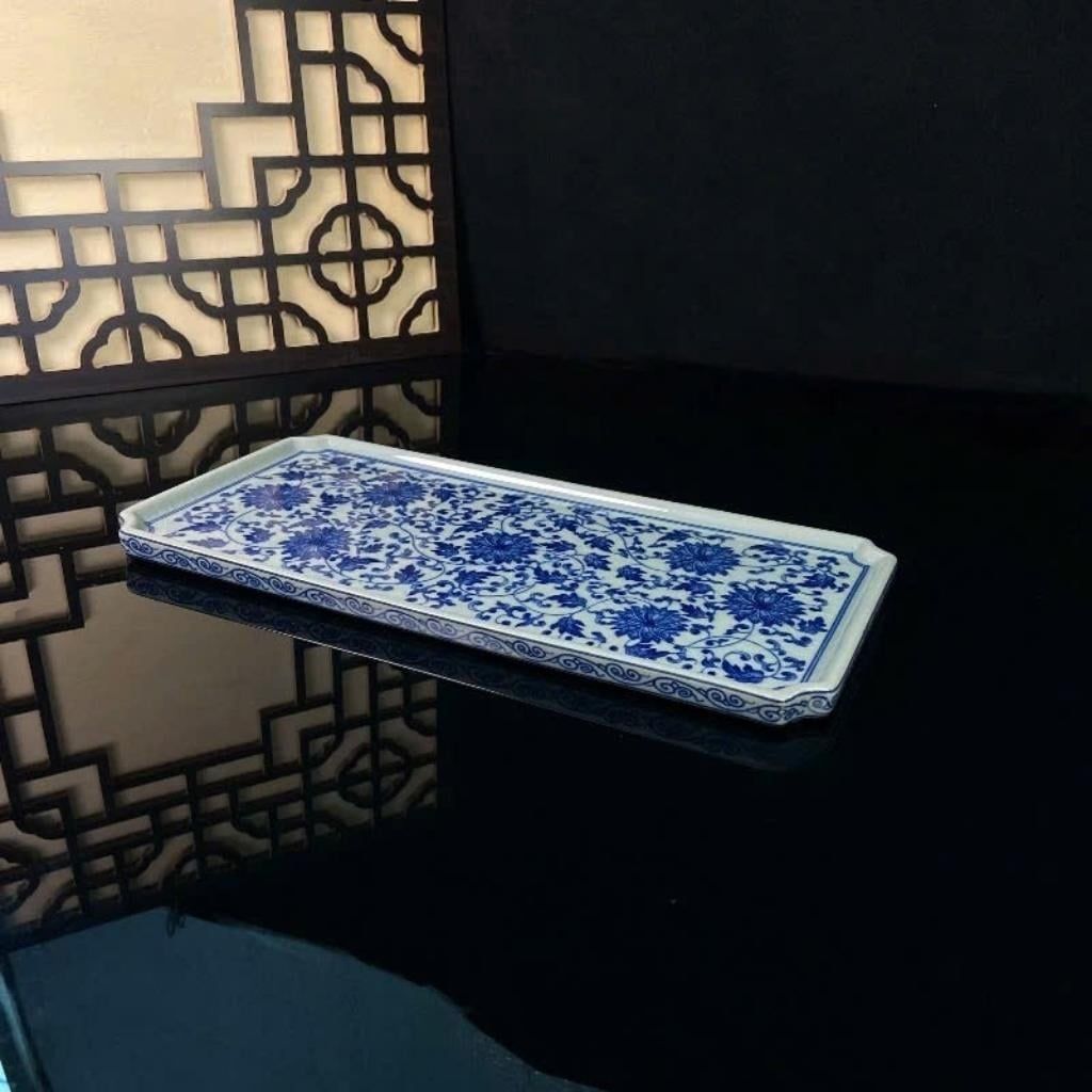  Khay Trà Sứ Hoa Mẫu Đơn Men Lam BKCECN-10330 