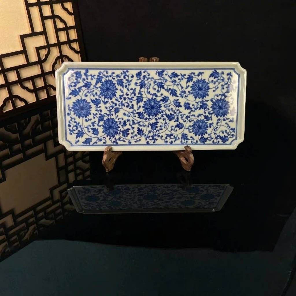  Khay Trà Sứ Hoa Mẫu Đơn Men Lam BKCECN-10330 