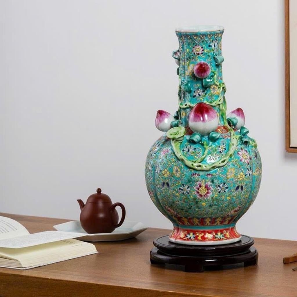  Bình Gốm Sứ Quả Đào Tiên Men Xanh Ngọc 37.5cm BKCECN-10347 