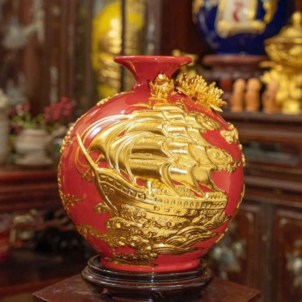  Bình Gốm Dát Vàng Thuận Buồm Xuôi Gió BKCECN-10349 