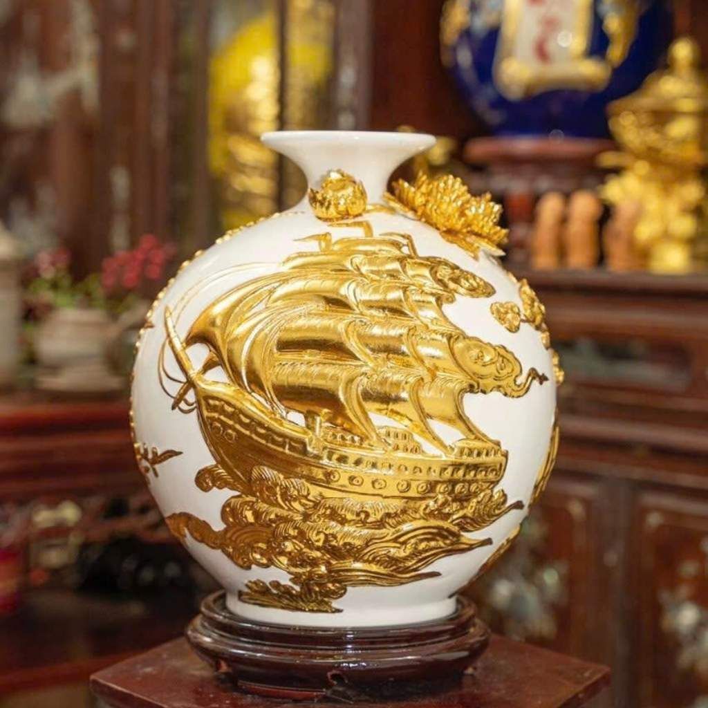  Bình Gốm Dát Vàng Thuận Buồm Xuôi Gió BKCECN-10349 