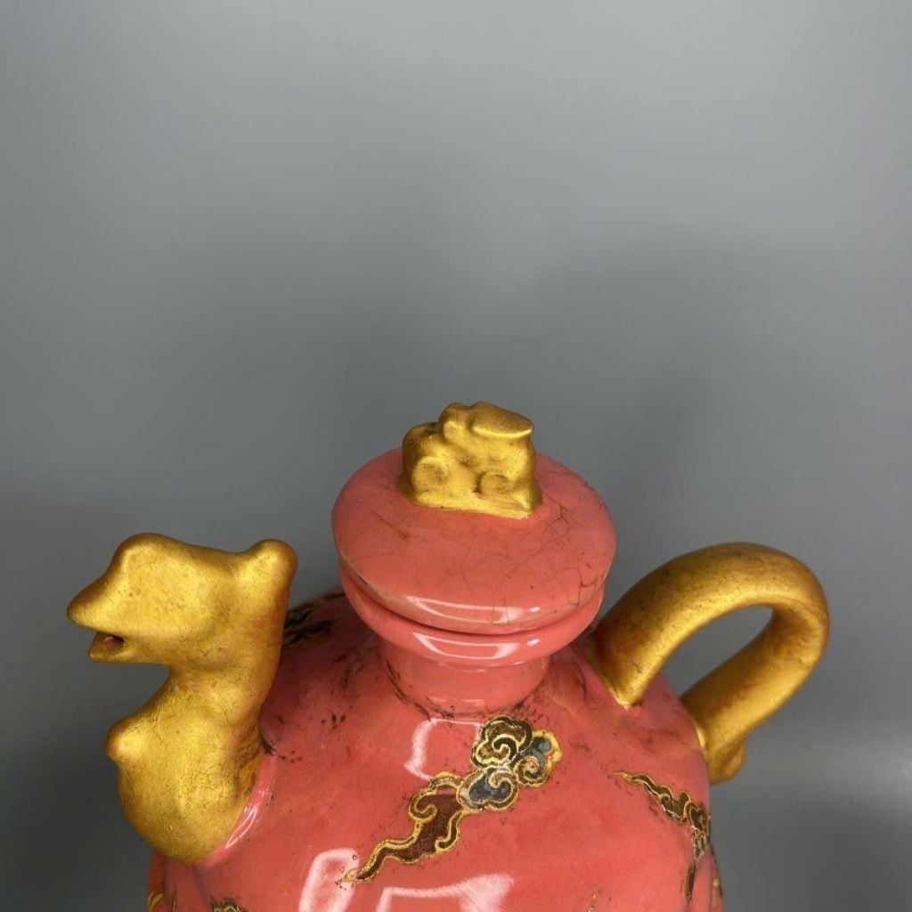  Bình Gốm Sưu Tầm Men Hồng Vẽ Rồng Vàng BKCECN-10358 