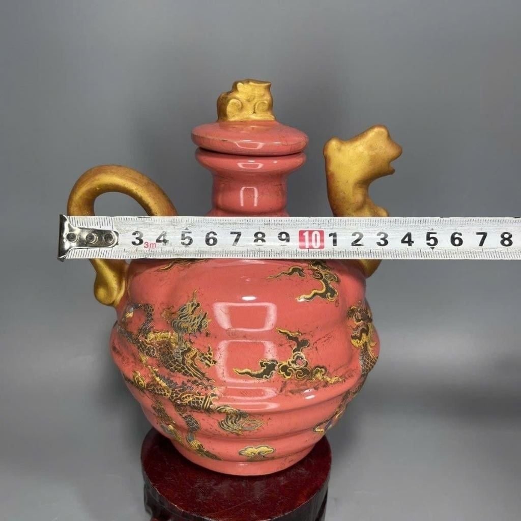  Bình Gốm Sưu Tầm Men Hồng Vẽ Rồng Vàng BKCECN-10358 