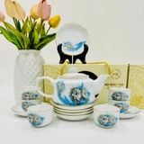  Bộ Ấm Chén Bát Tràng Men Trắng Vẽ Hoa Sen Viền Vàng BKCECN-10359 