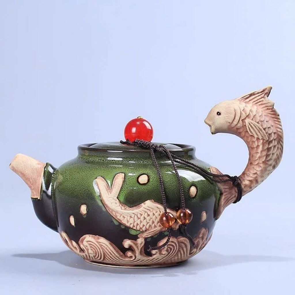  Ấm Gốm Sứ Cá Chép Men Xanh Phong Thủy Cao Cấp BKCECN-10363 