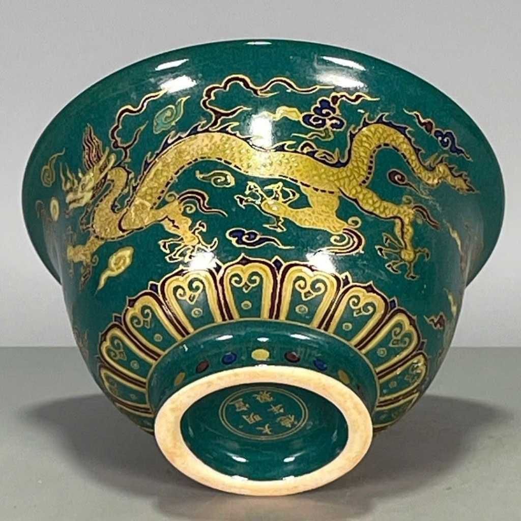  Bát Sưu Tầm Men Xanh Vẽ Rồng Vàng Cao Cấp BKCECN-10390 