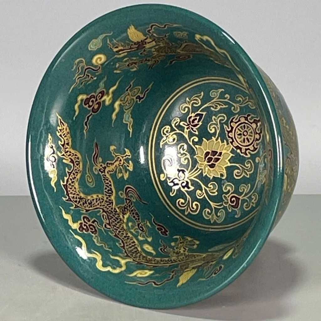  Bát Sưu Tầm Men Xanh Vẽ Rồng Vàng Cao Cấp BKCECN-10390 