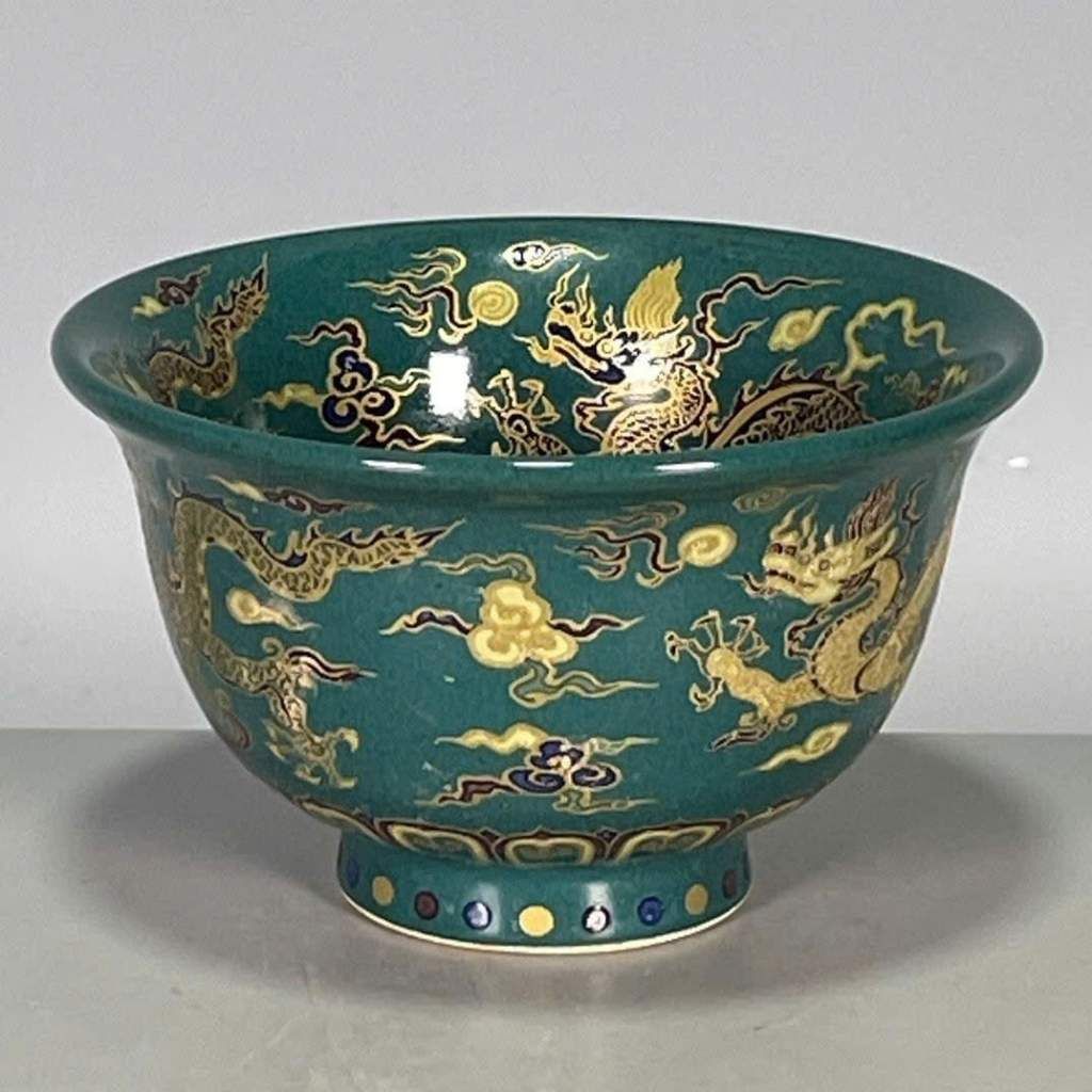  Bát Sưu Tầm Men Xanh Vẽ Rồng Vàng Cao Cấp BKCECN-10390 