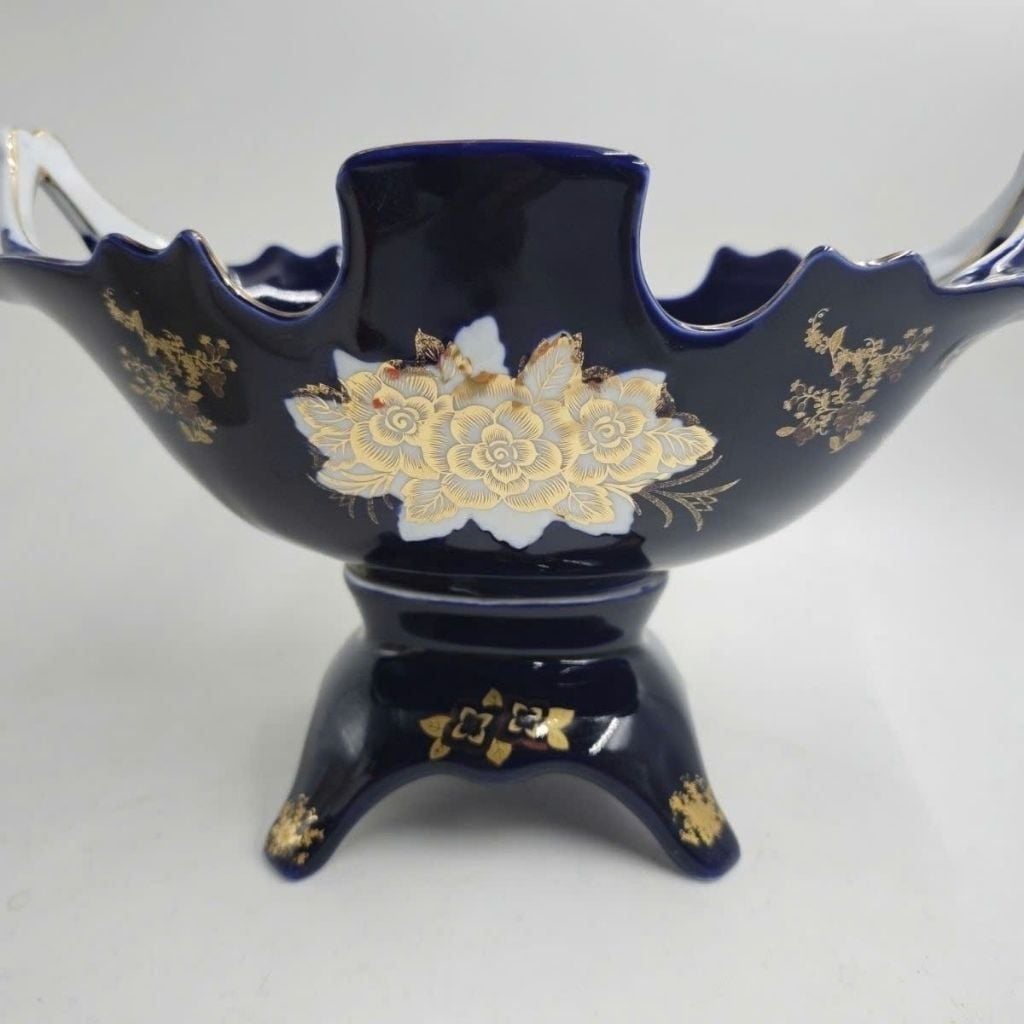  Khay Đựng Hoa Quả Gốm Sứ Men Xanh Đậm Dát Vàng BKCECN-10397 